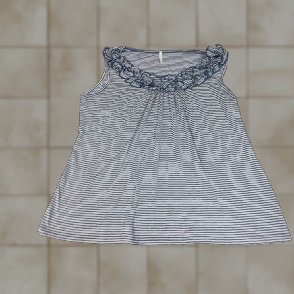 Vintage Olivia Moon Womens Blouse XL Blue Striped Crew Neck Sleeveless Pullover Casual Stretch Regular Size XL / US 12-14 / IT 48-50 - 1 Thumbnail