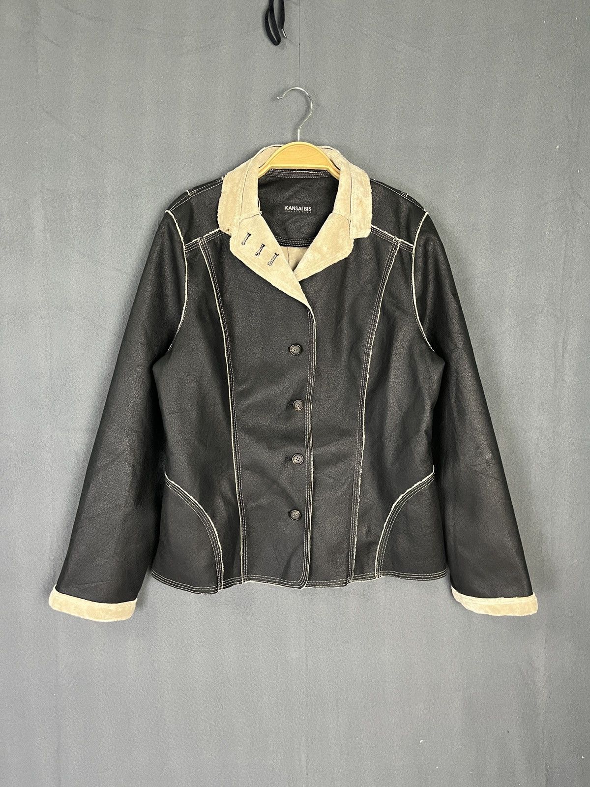 Designer × Kansai Yamamoto × Vintage Kansai Bis Faux Suede Leather Coat Jacket Fleece Lined Size S / US 4 / IT 40 - 1 Thumbnail