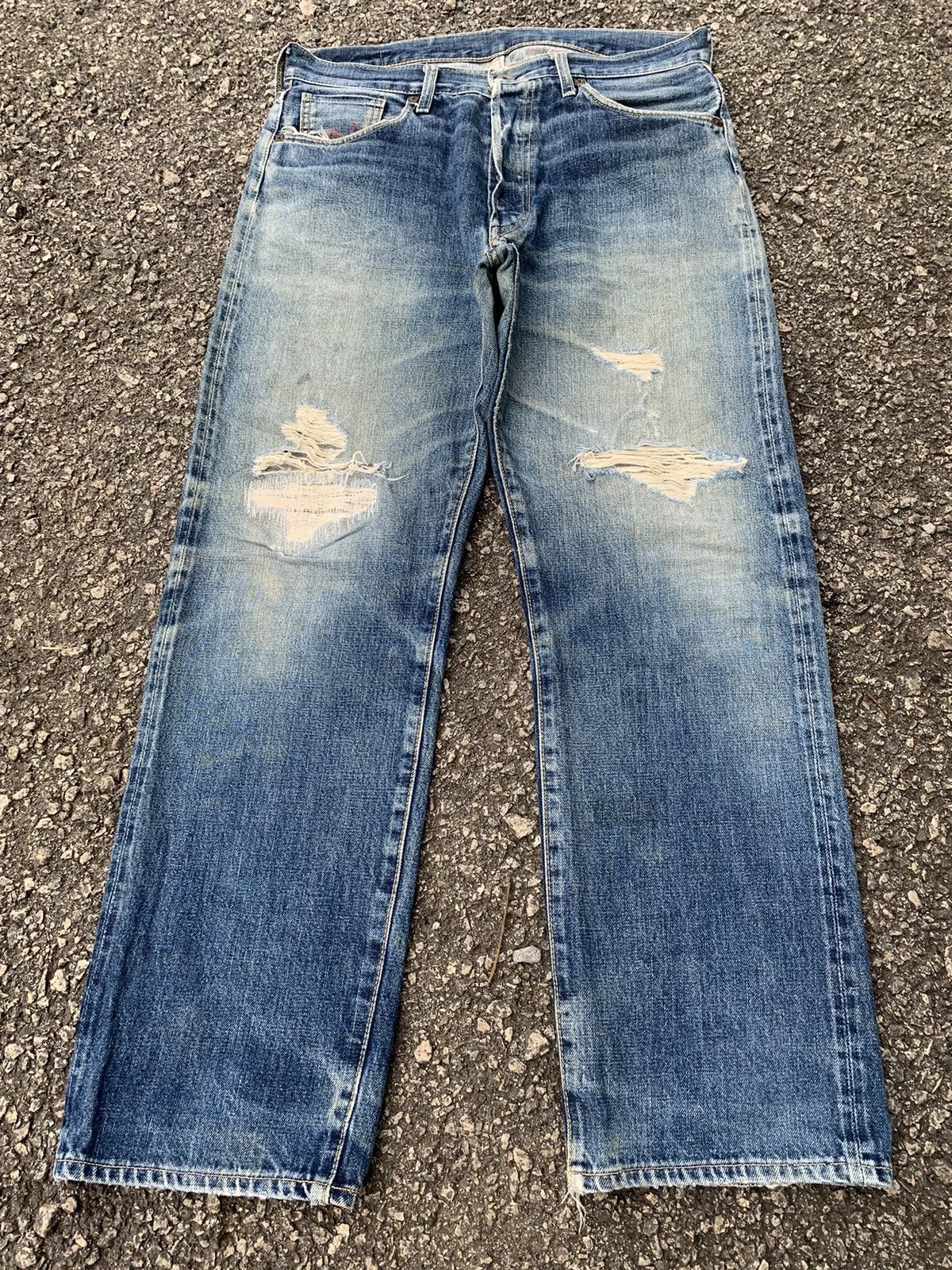 Jean × Kamakura Kamakura Red Button Fly Japanese Selvedge Distressed Denim🎌 Size US 33 - 1 Thumbnail
