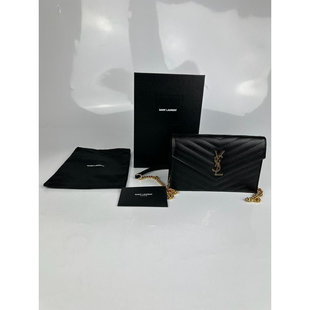 Saint Laurent Paris SAINT LAURENT Cassandre Envelope Black/Gold Grained Leather Size ONE SIZE - 2 Thumbnail