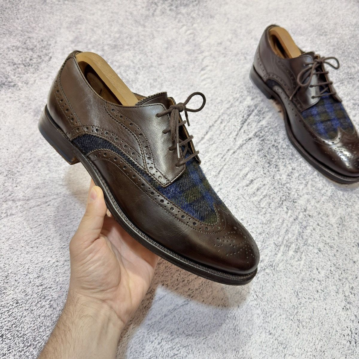 Abraham Moon & Sons × Handmade × Tommy Hilfiger Tommy Hilfiger&Abraham Moon Astor 1A Leather Tweed Brogues Size US 9 / EU 42 - 5 Thumbnail