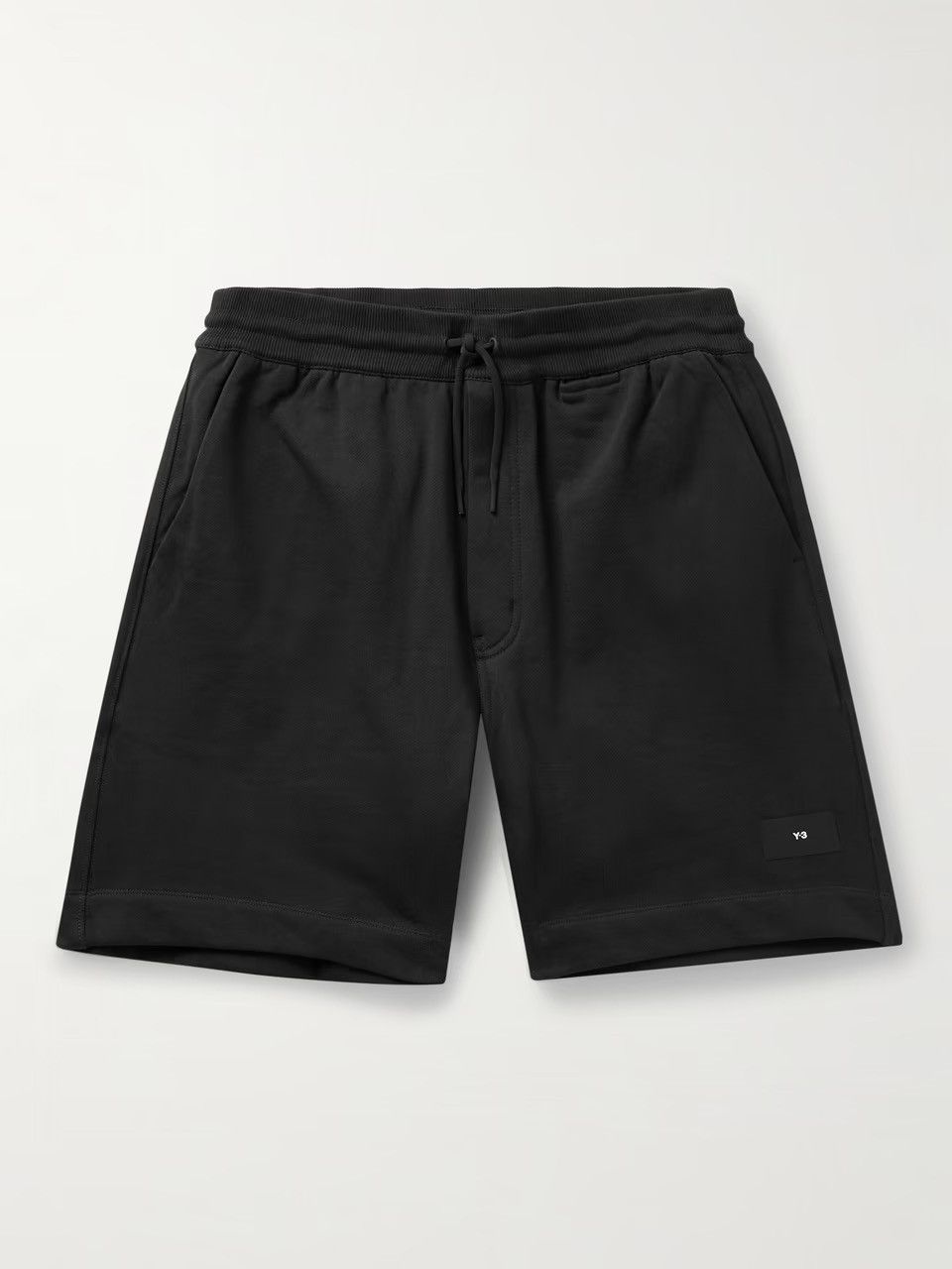 image of Y 3 x Yohji Yamamoto Y-3 Straight-Leg Organic Cotton-Jersey Drawstring Shorts in Black (Size 32)
