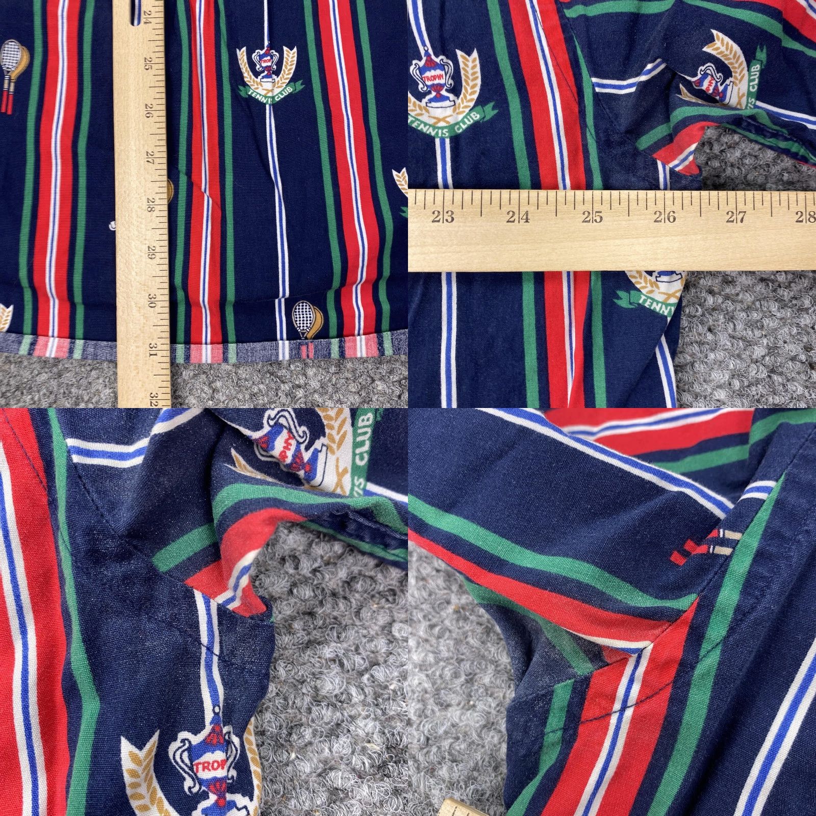 Vintage Tennis Club Shirt Mens XL Navy Striped Button Down Short Sleeve Allover Print Size US XL / EU 56 / 4 - 8 Thumbnail