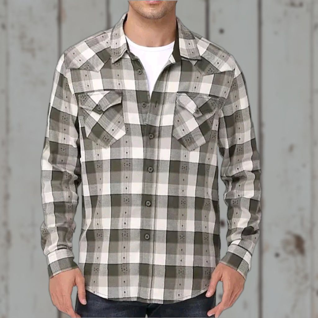 Frye Frye Jacquard Flannel Shirt Men XL Dusty Green Long Sleeve Button Up Size US XL / EU 56 / 4 - 1 Thumbnail