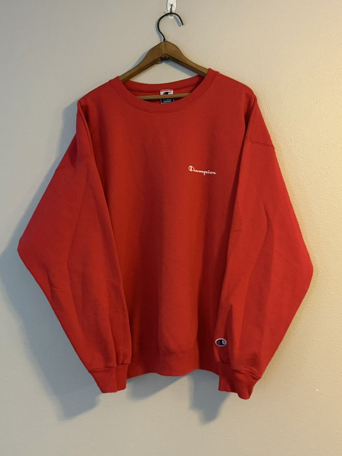 Champion vtg 90s champion red crewneck sweatshirt snall logo Size US XL / EU 56 / 4 - 1 Thumbnail