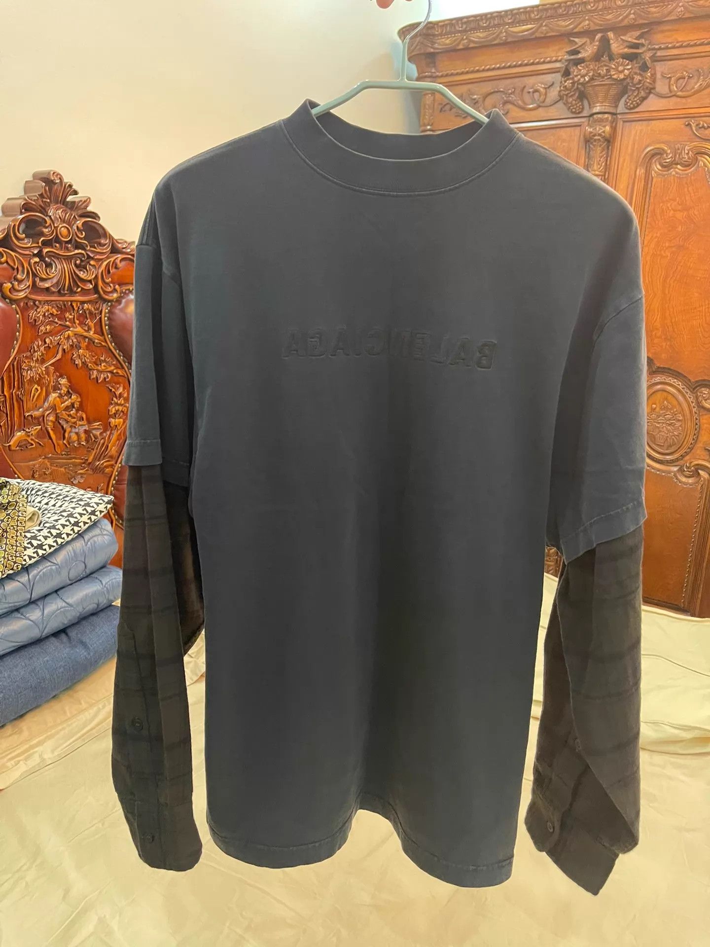 Balenciaga BALENCIAGA Charcoal Plaid-Sleeve Embroidered Logo Jacket Size US S / EU 44-46 / 1 - 1 Thumbnail