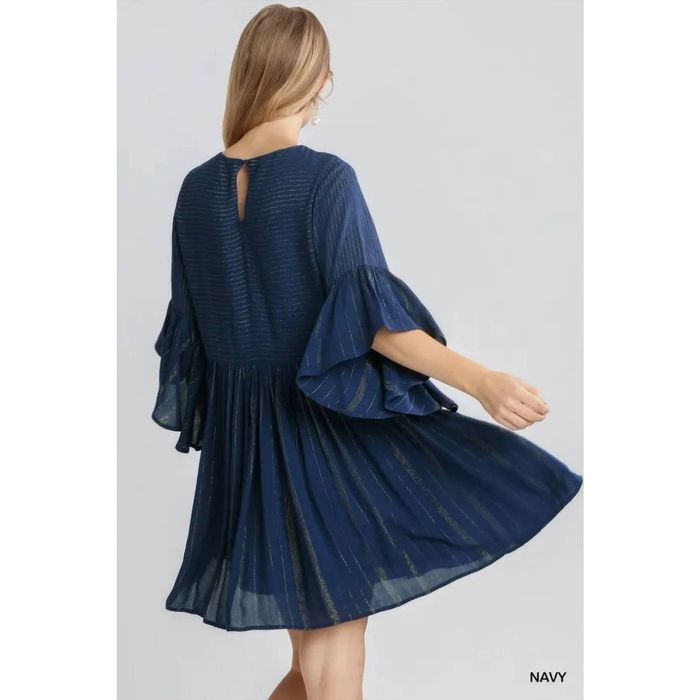 Umgee Full Size Tie Dye Long Sleeve Babydoll Dress with Keyhole Plus Size