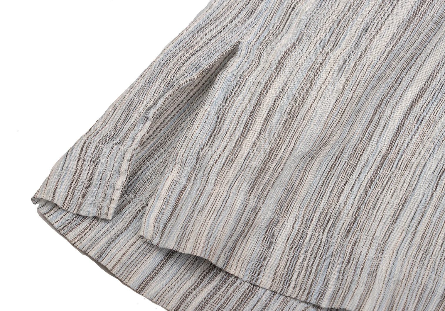 Issey Miyake Linen Striped Open Collar Shirt in Light Blue, Black, White Size US L / EU 52-54 / 3 - 11 Thumbnail