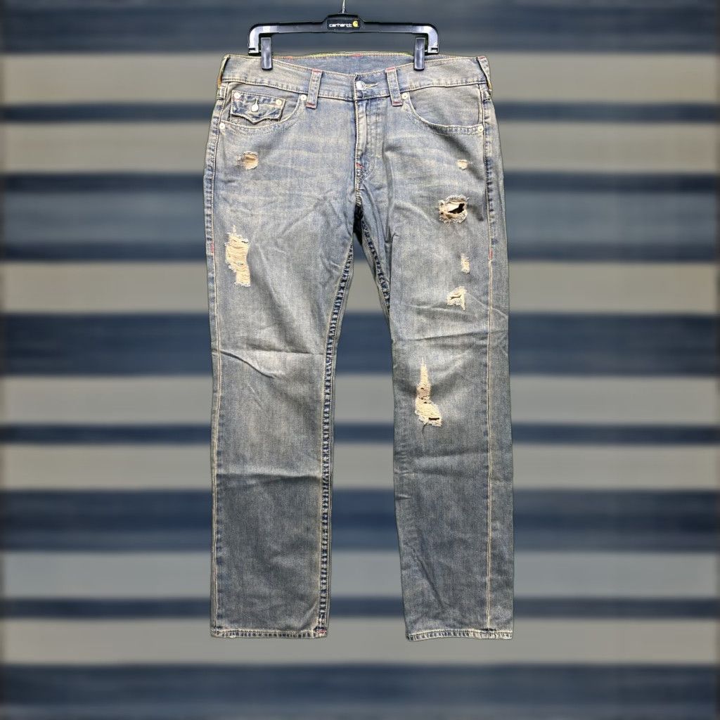 True Religion True Religion Jeans Mens 36 Blue Section Straight Distressed Ripped Denim Pants Size US 36 / EU 52 - 1 Thumbnail