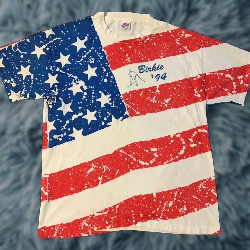 Vintage VINTAGE 90s American Birkebeiner Cross Country Ski Race Flag All Over Print Shirt XL Size US XL / EU 56 / 4 - 1 Thumbnail