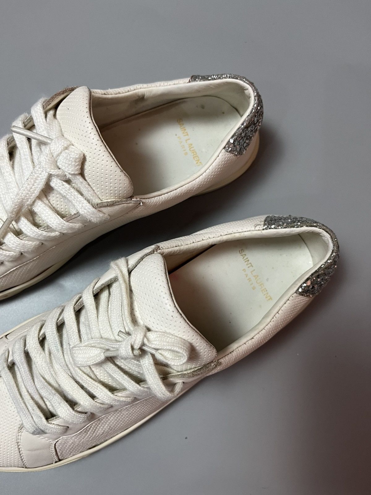 Saint Laurent Paris Saint Laurent Paris white leather glitter andy Size US 7 / EU 40 - 4 Thumbnail