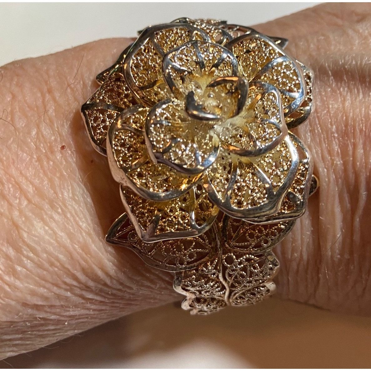 Other Filigree Rose Statement Cuff Bracelet With Intricate Leaf De Size ONE SIZE - 1 Thumbnail