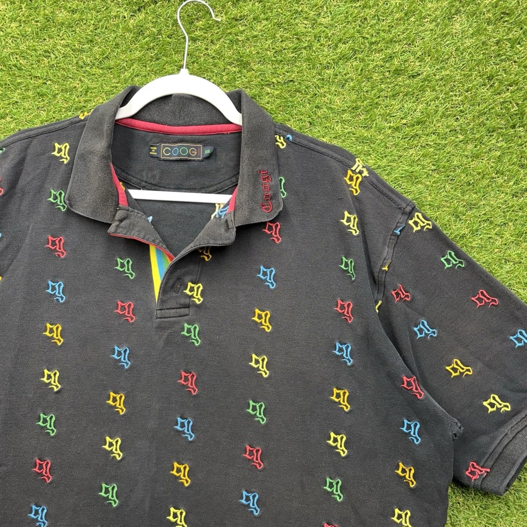 Coogi COOGI Button-Up Shirt Mens 2XL Black Rainbow Embroidered 90s Vintage Logo AOP Polo Craft Cotton Short Sleeve Casual Mens Size US XXL / EU 58 / 5 - 3 Thumbnail
