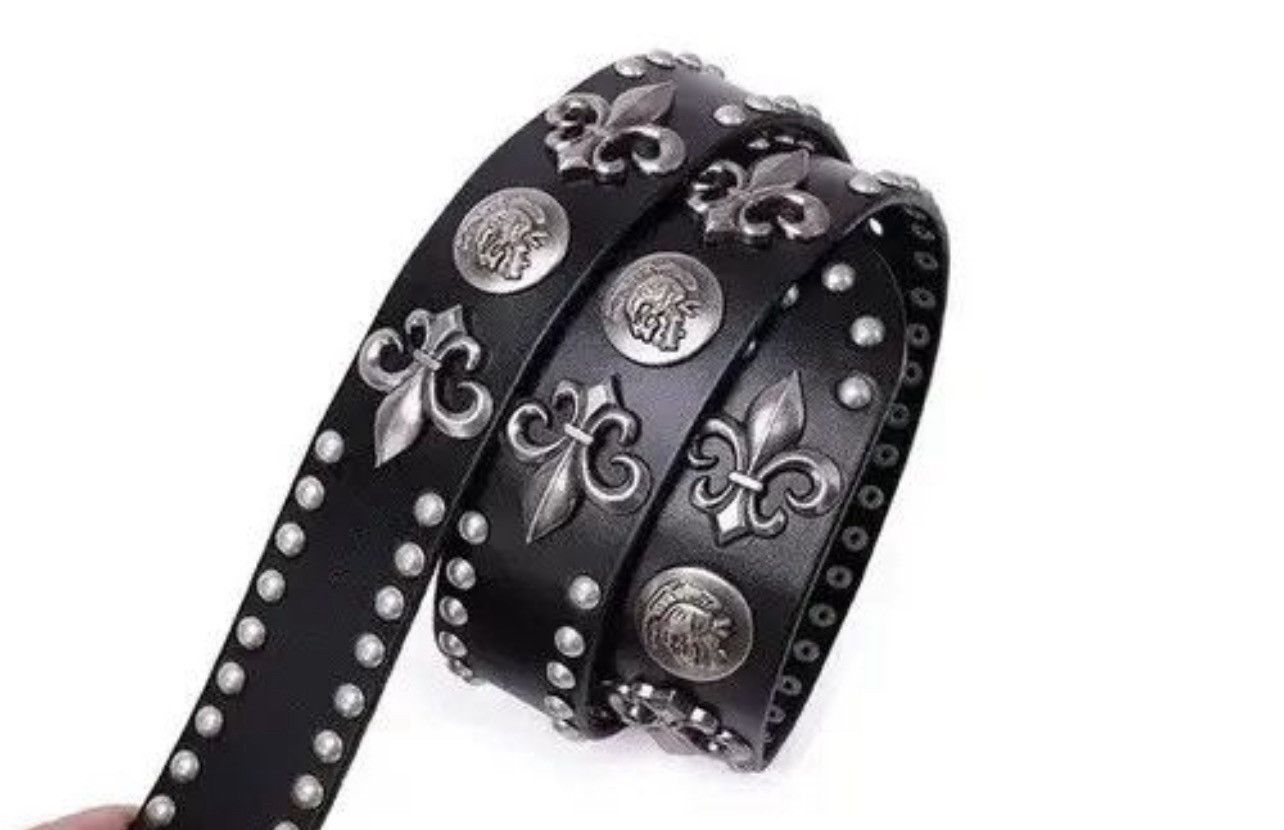 Leather Men Belt Punk Rivet Size ONE SIZE - 2 Thumbnail