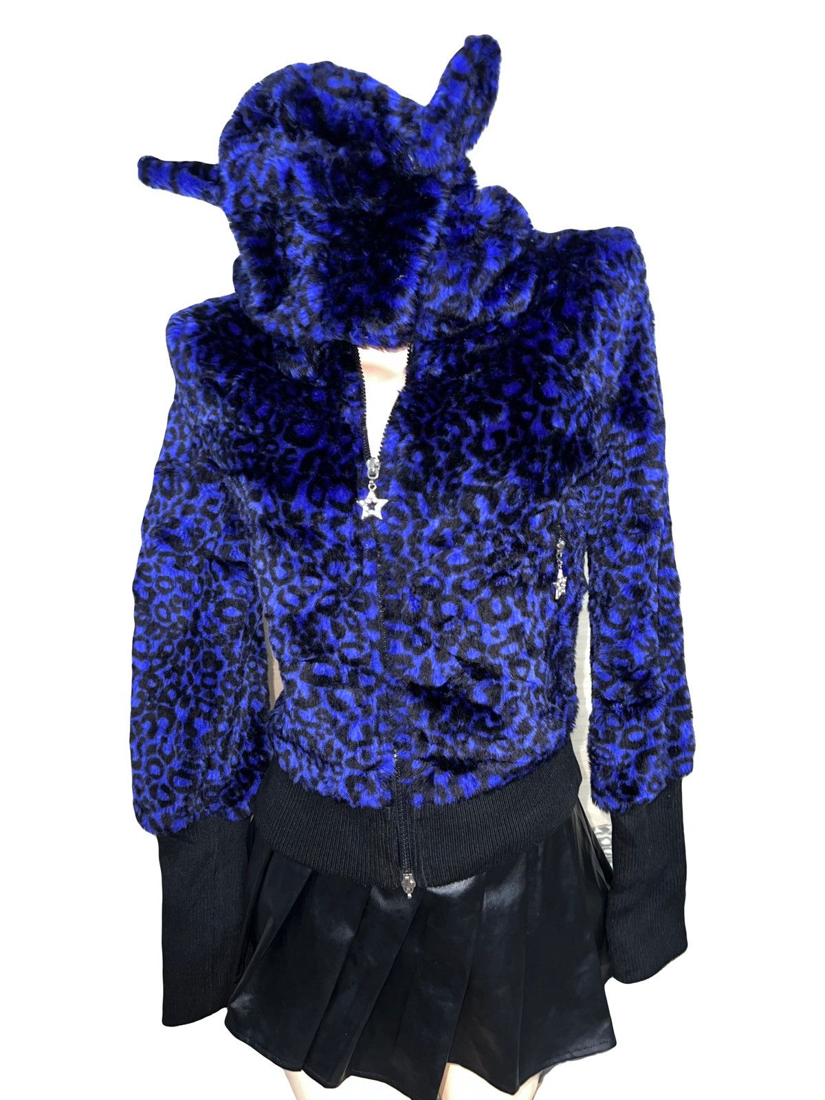 Japanese Brand JSG leopard fur cat ear hoodie zip ★☆ Size ONE SIZE - 5 Thumbnail