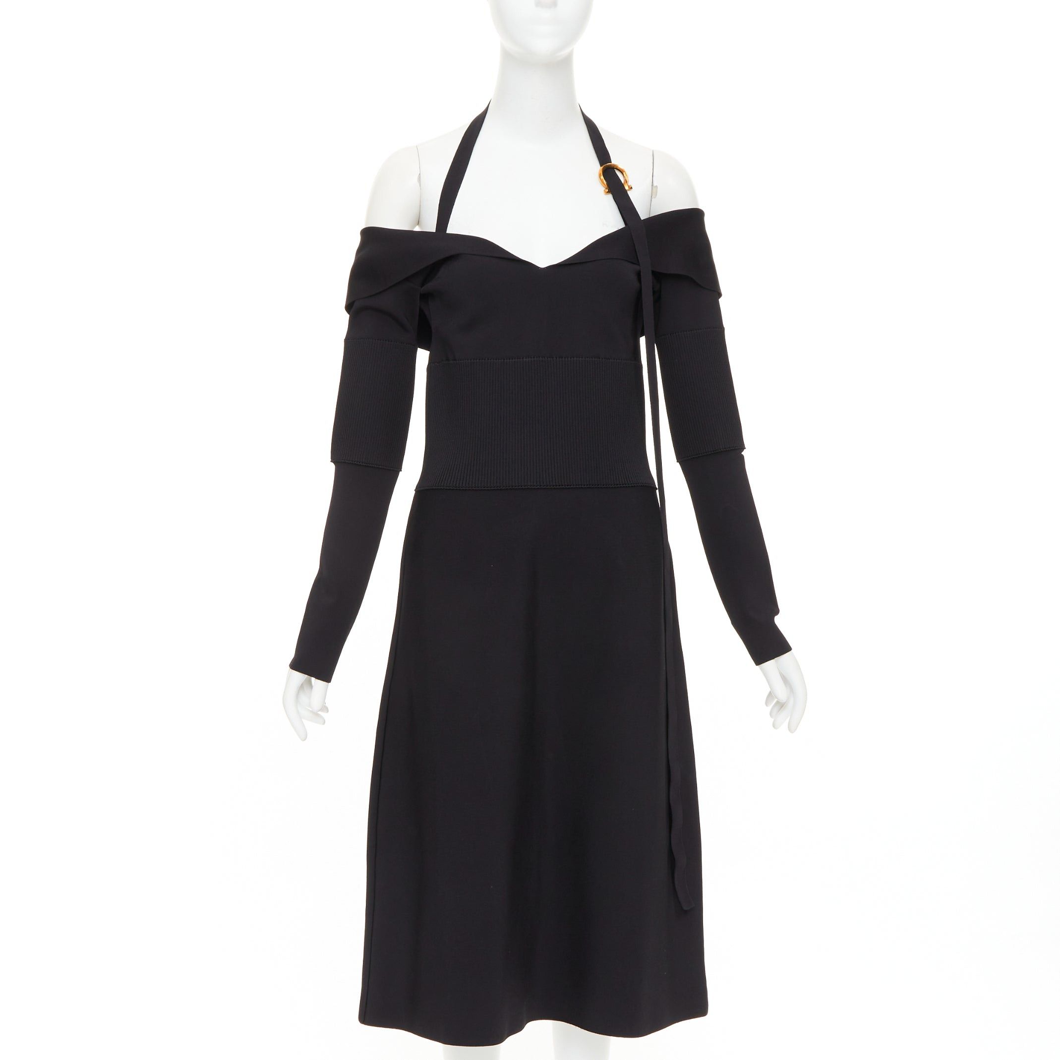 Salvatore Ferragamo FERRAGAMO Maximilian Davis black gold Gancini halter knee dress L Size M / US 6-8 / IT 42-44 - 1 Thumbnail