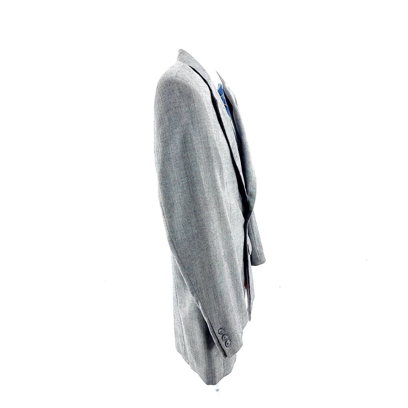 Alan Flusser Alan Flusser Silk Worsted Wool Gray Herringbone 2 Button Bla Size 40R - 7 Thumbnail