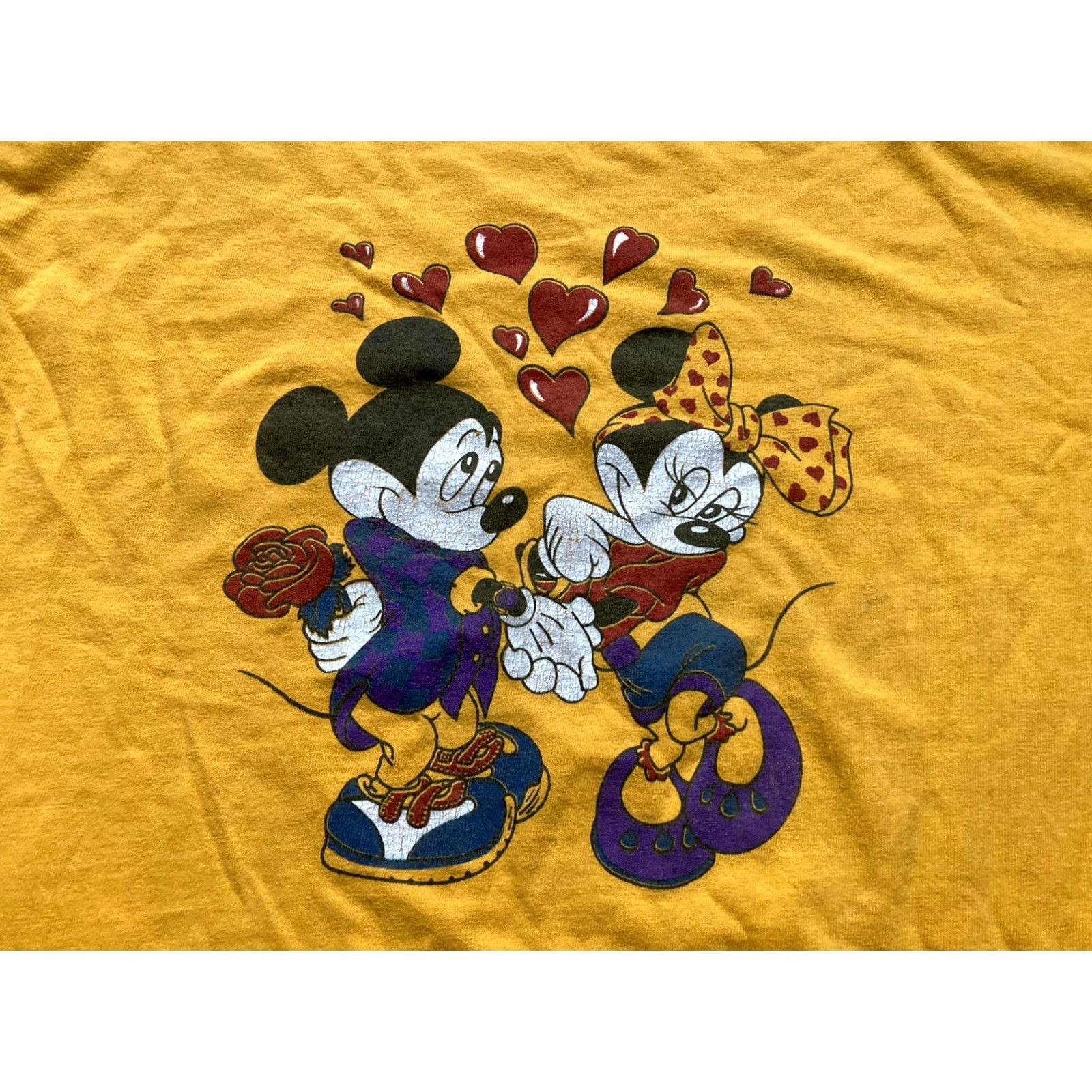 Tultex VINTAGE Mickey Mouse & Minnie Mouse T Shirt Tultex Yellow Large Regular Crew Neck Short Sleeve Men 90s Disney Love Hearts Size US L / EU 52-54 / 3 - 2 Thumbnail