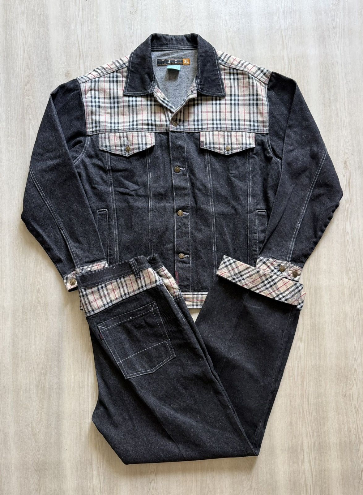 Vintage 90s The Hip Hop Elements Denim - Plaid Jacket / Jeans XL Size US XL / EU 56 / 4 - 1 Thumbnail