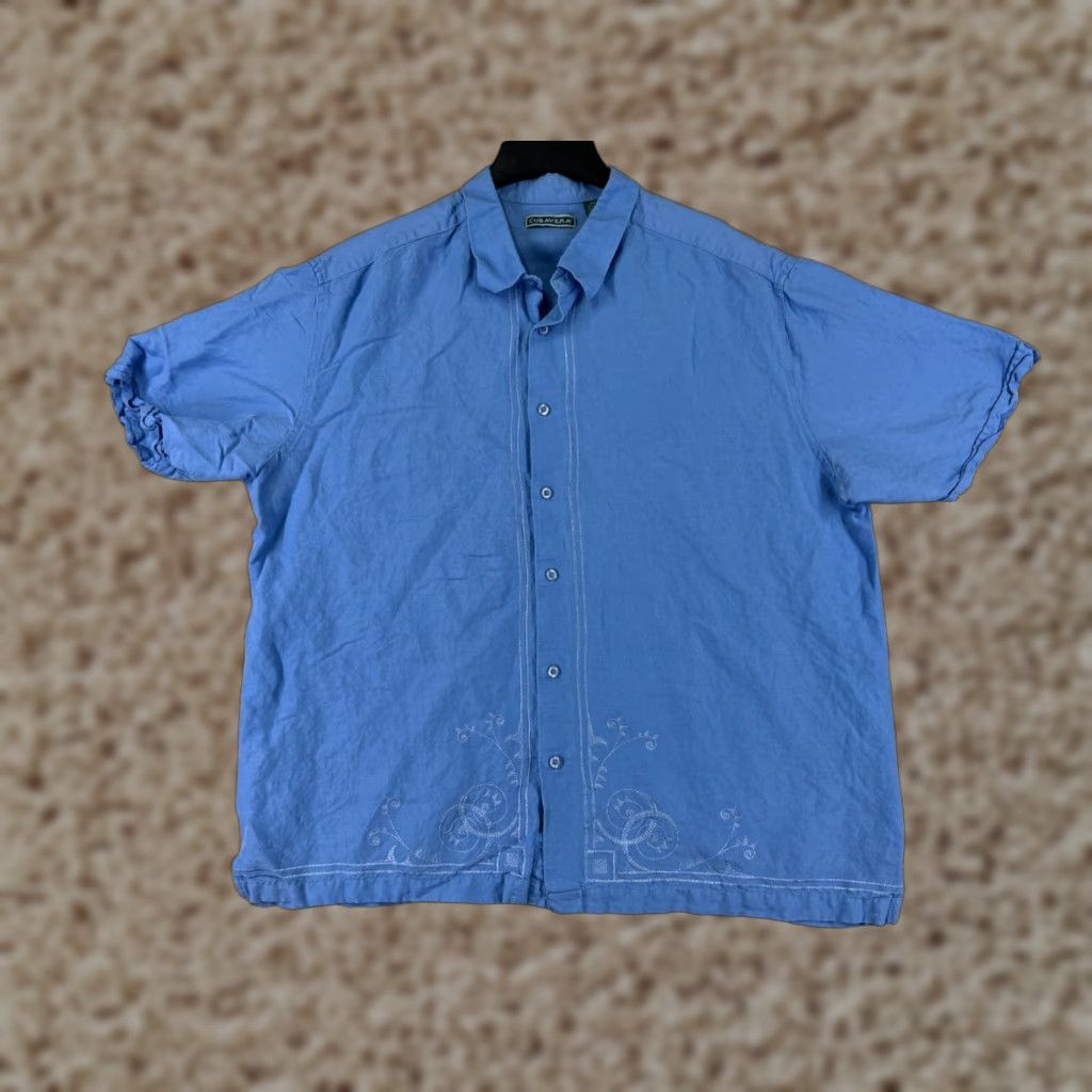 Cubavera Cubavera Shirt Men 2XL Blue Embroidered Linen Rayon Button-Up Short Sleeve Hawaii Aloha Vacation Resort Beach Shirt Mens Size US XXL / EU 58 / 5 - 1 Thumbnail