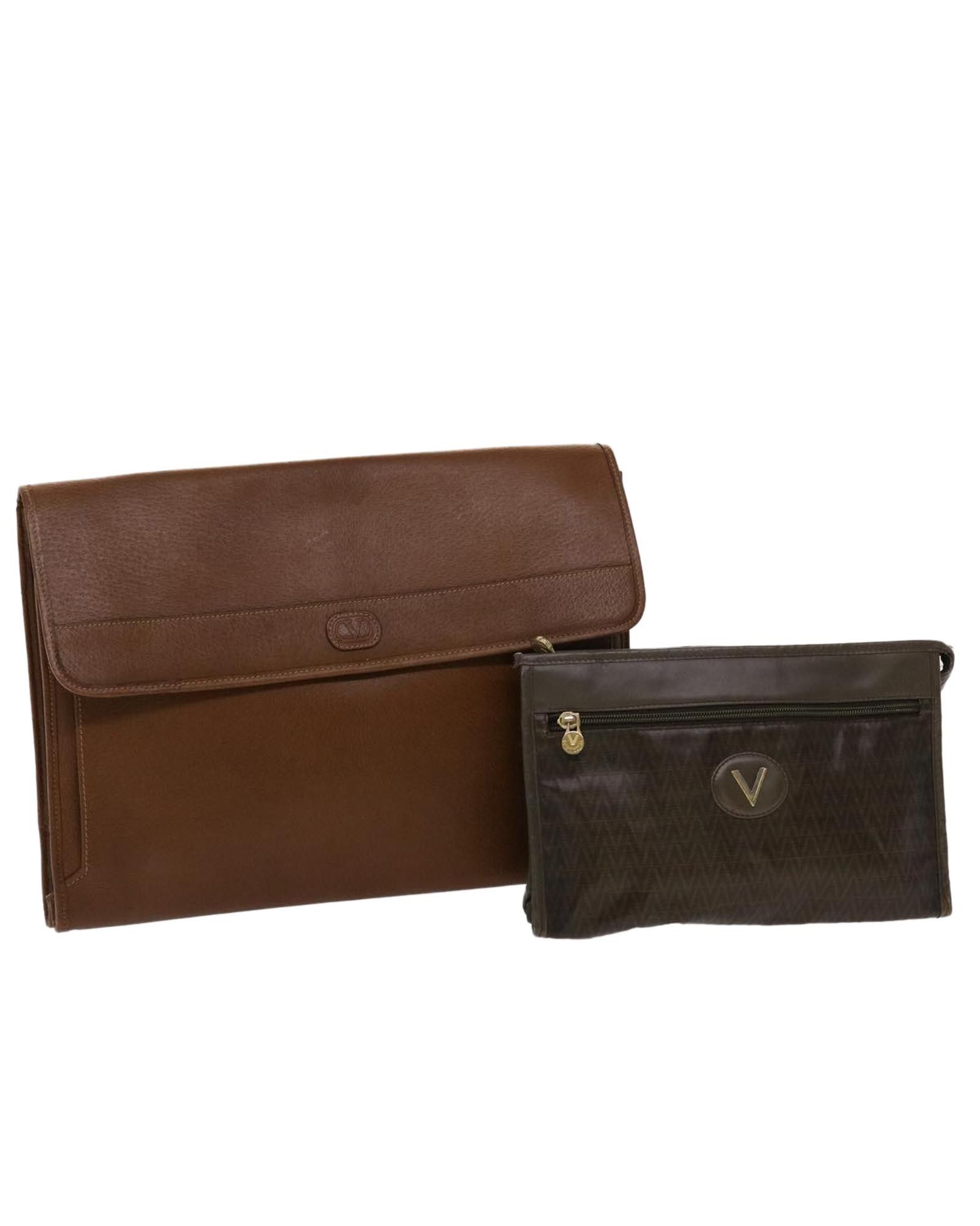 image of Valentino Stylish And Versatile Brown Leather Clutch Bag, Women's