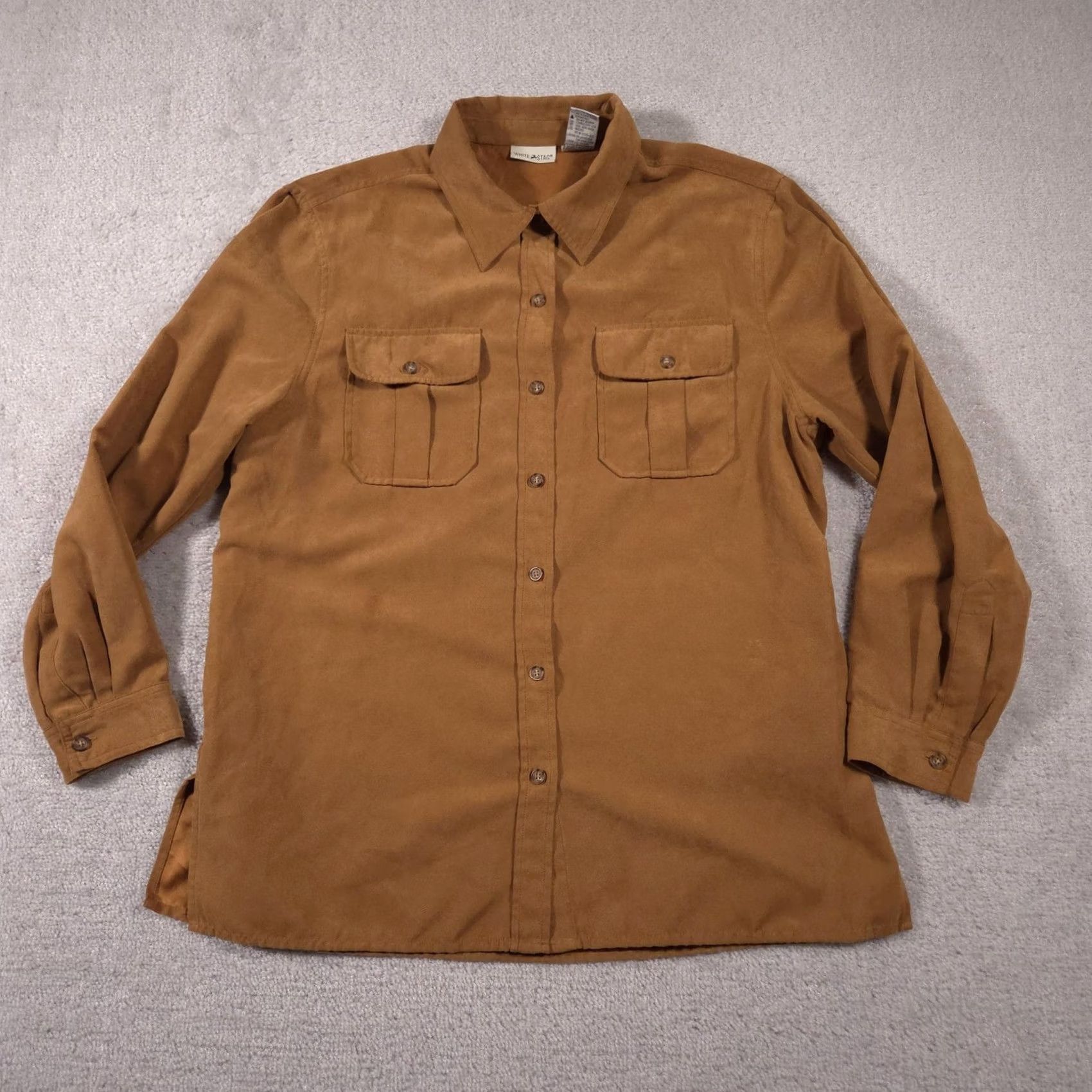 Vintage White Stag Shirt Womens Large Brown Faux Suede Button Front Long Sleeve Pockets Size L / US 10 / IT 46 - 2 Thumbnail