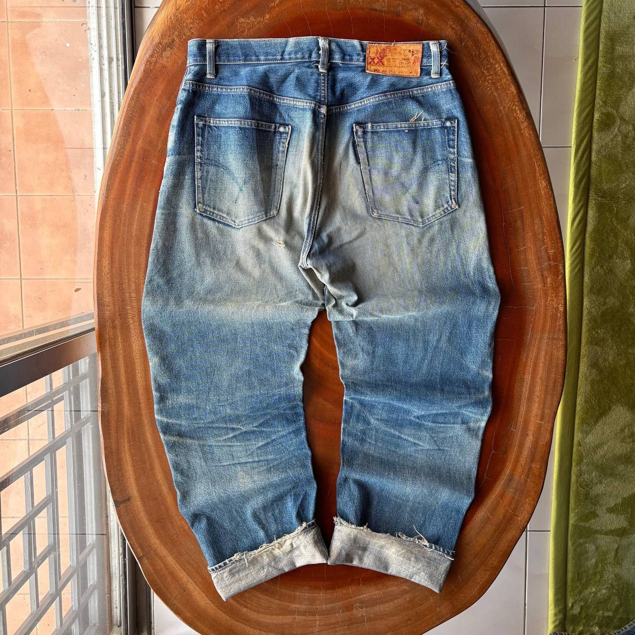 HOLLYWOOD RANCH MARKET Vintage 90’s HR Market Selvedge Distress Mud Wash Blue Pants Size US 34 / EU 50 - 2 Thumbnail