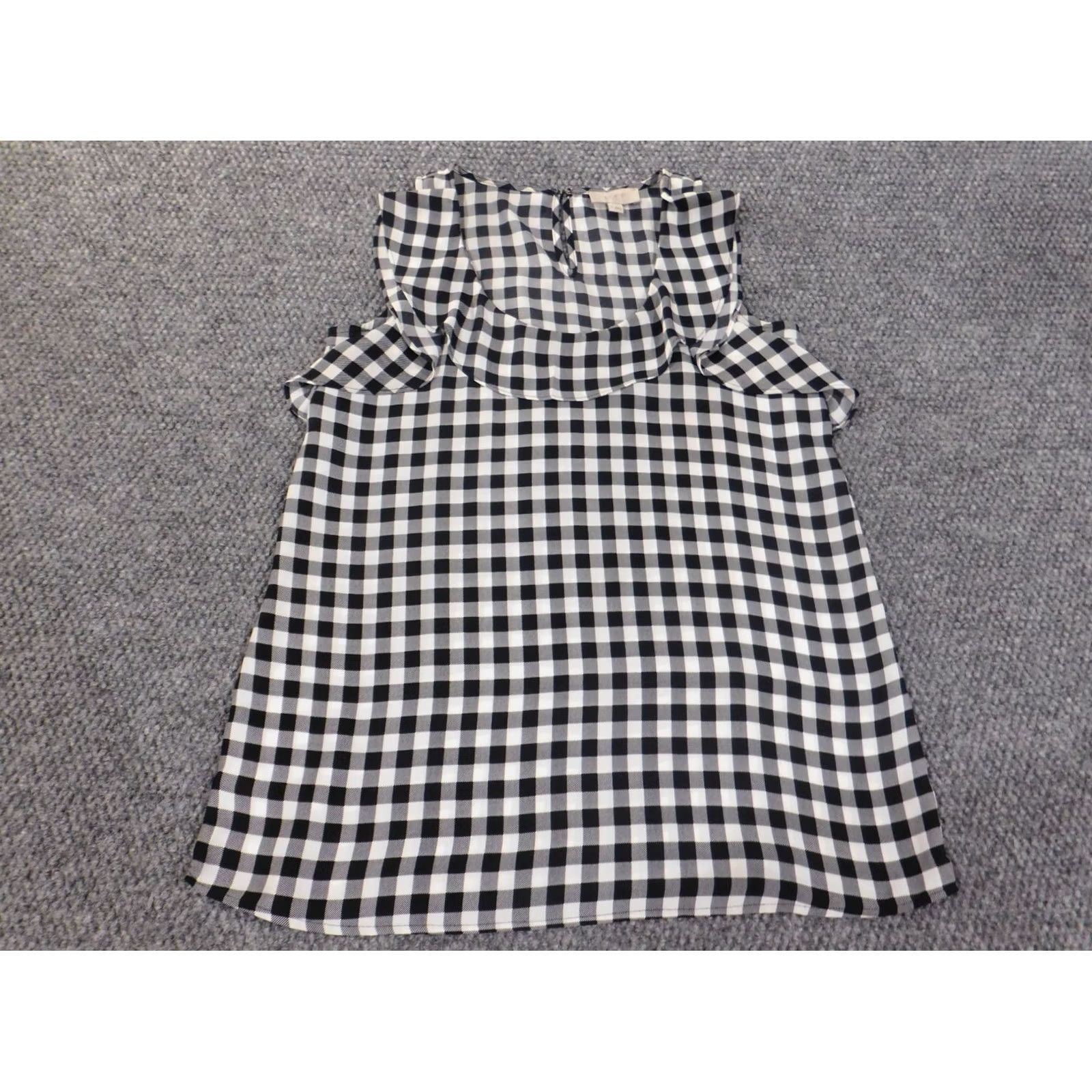 Ann Taylor Loft Blouse Shirt Womens Medium Gray Plaid Sleeveless Polyester Round Neck Casual Loft Top M Gray Casual Womens Ann Taylor Loft Size M / US 6-8 / IT 42-44 - 7 Thumbnail