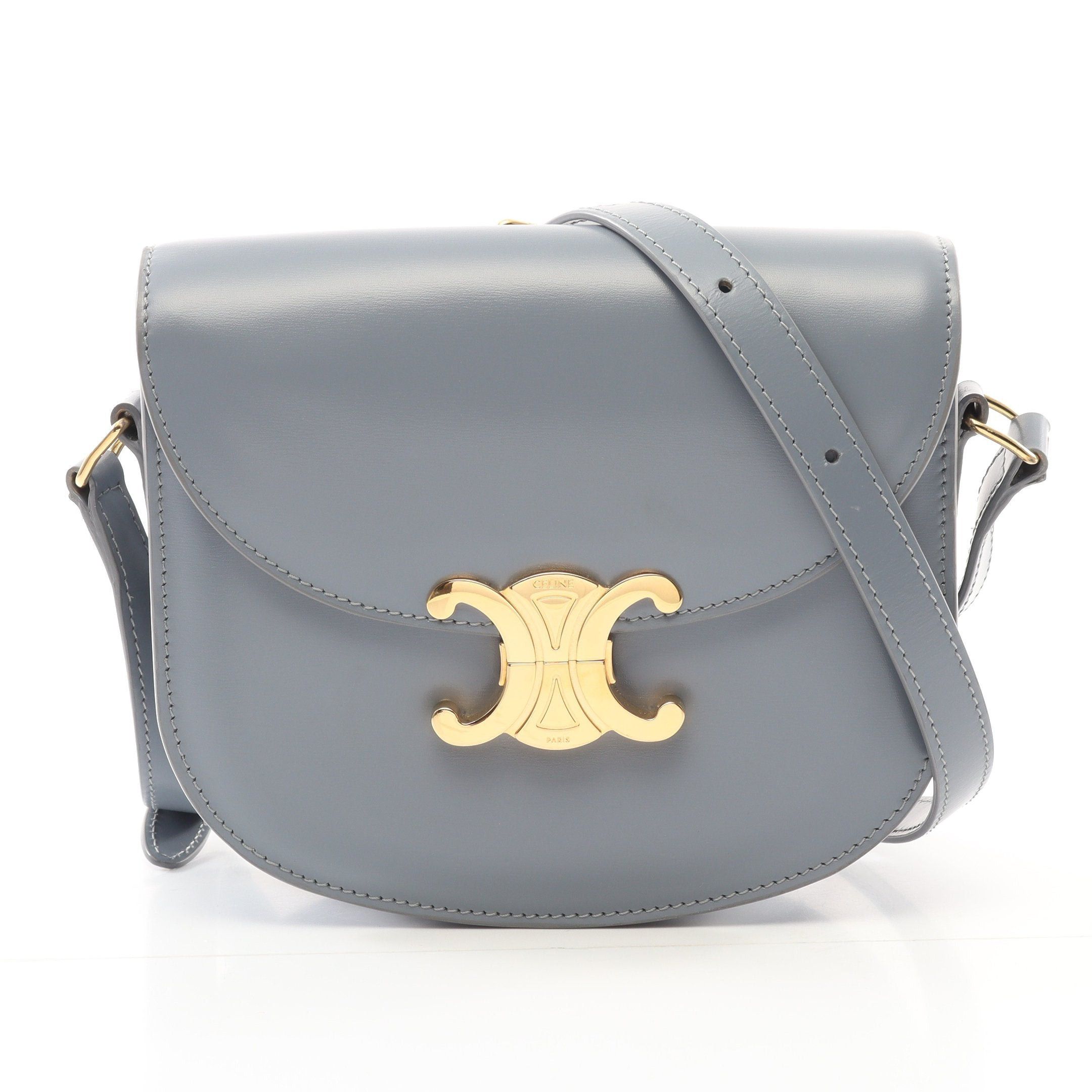 Celine Teen Buzas Triomphe Shoulder Bag Leather Gray in Grey, Women's