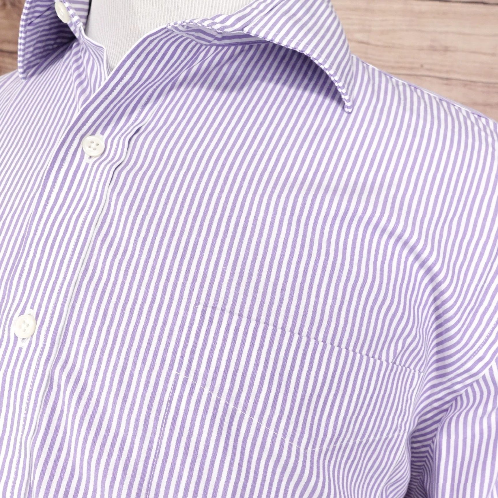 Ralph Lauren VINTAGE Ralph Lauren Shirt Mens XL 18 Slim Fit Dress Shirt Long Sleeve Purple White Striped Cotton Business Formal Size 48R - 2 Thumbnail