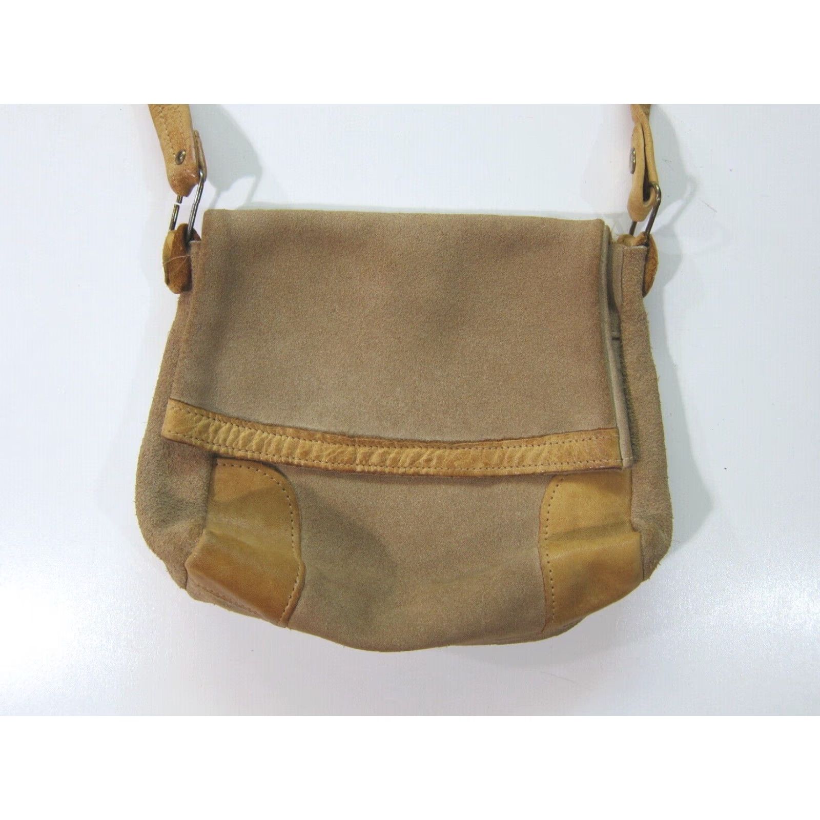 Vintage Vintage Handmade Tan Brown Suede Leather Flap Hippy Boho Shoulder Bag Purse Size ONE SIZE - 4 Thumbnail