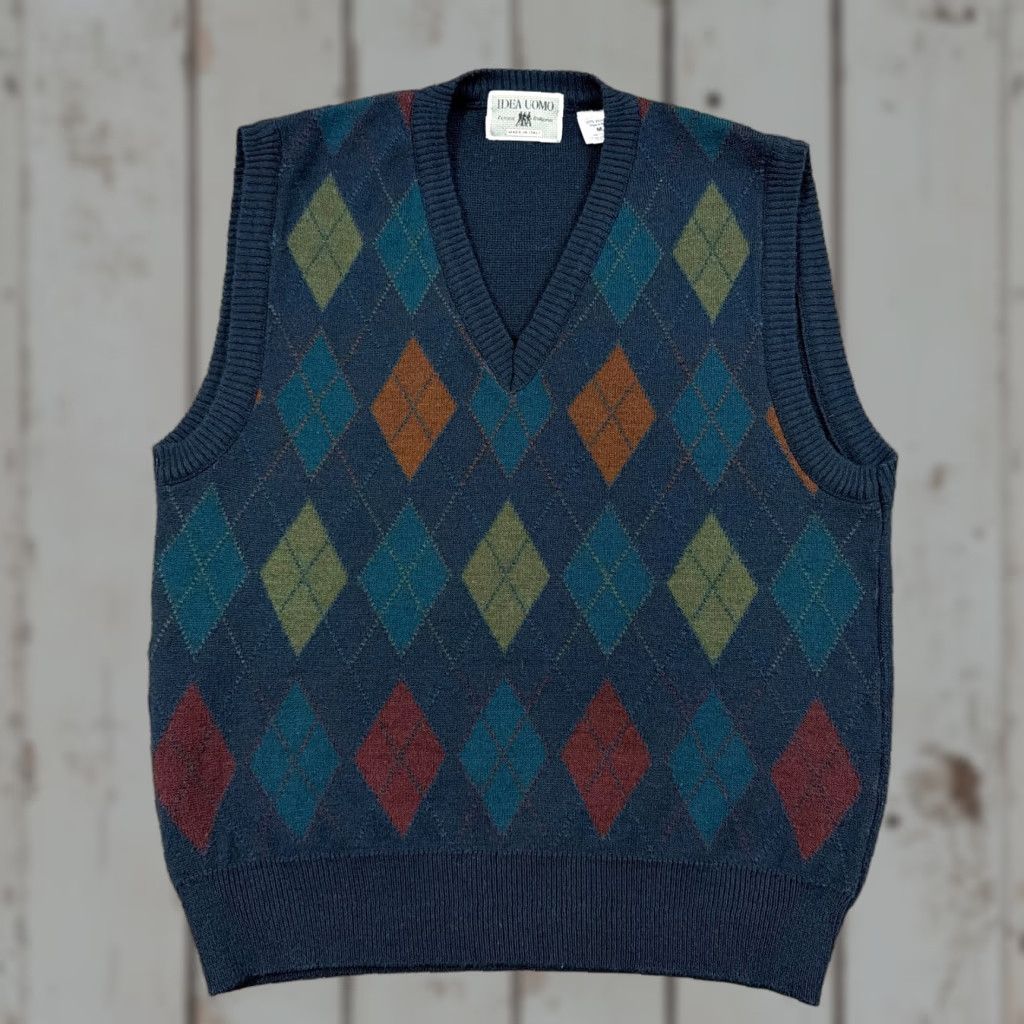 IDEA Idea Uomo Sweater Vest Mens M Blue Wool Argyle V Neck Pullover Made in italy Size US M / EU 48-50 / 2 - 1 Thumbnail