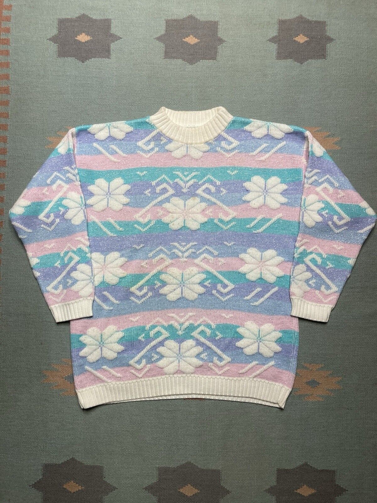 Vintage 80s acrylic sweater Rose pastel fairy kei kawaii cottage XL Size XL / US 12-14 / IT 48-50 - 1 Thumbnail