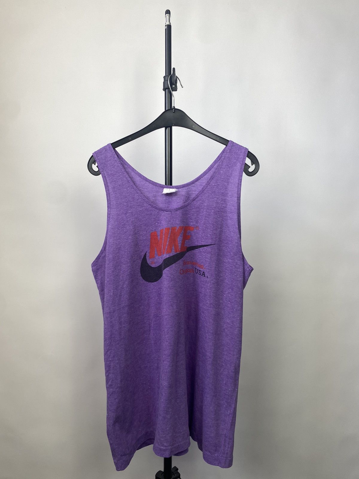 image of 80's Nike Big Logo Tank Top Beaverton. Oregon Usa in Purple, Men's (Size Medium)