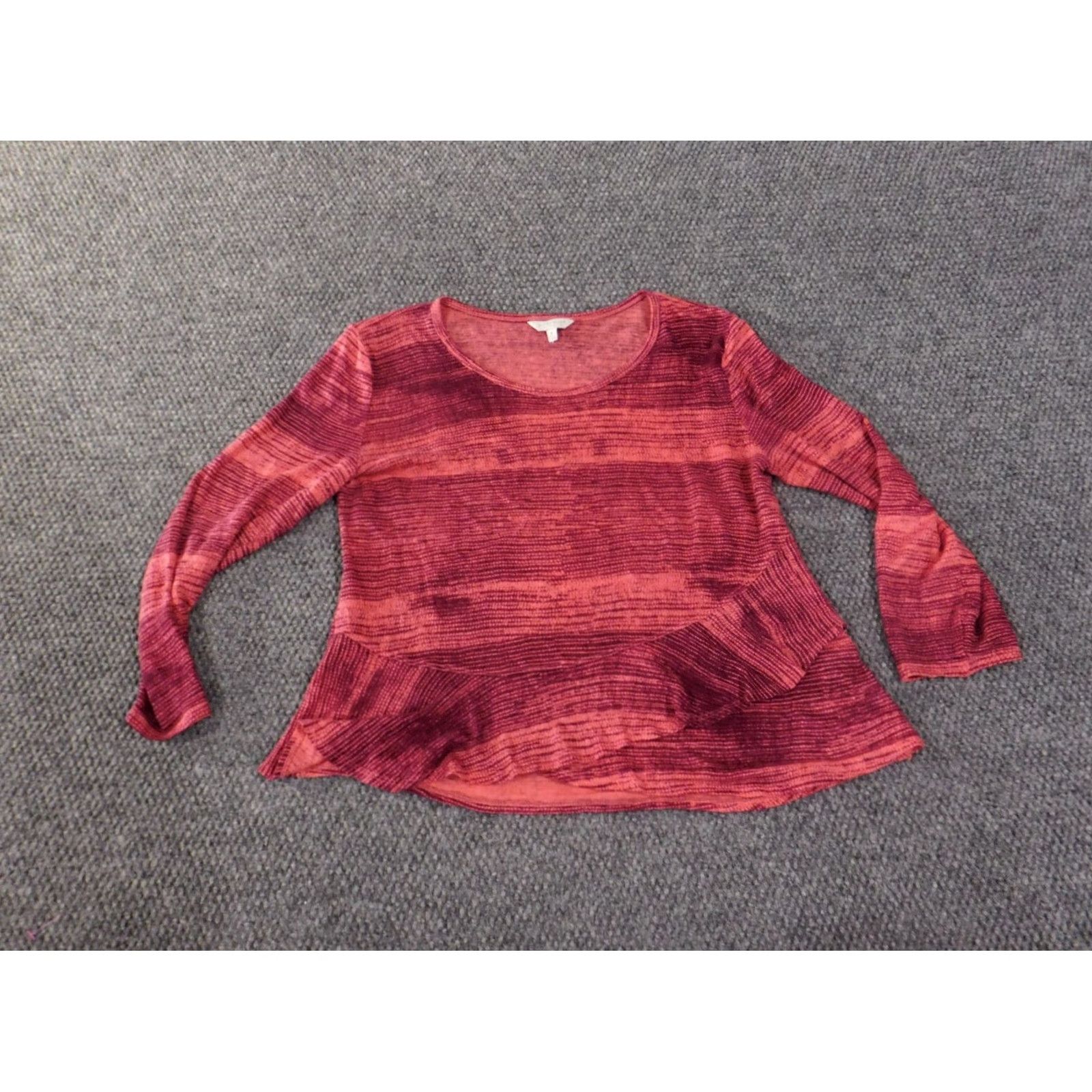 Lucky Brand Lucky Brand Blouse Shirt Womens M Red Geometric Knit Linen Round Neck Pullover Casual Classic Stretch Vintage No Size M / US 6-8 / IT 42-44 - 3 Thumbnail