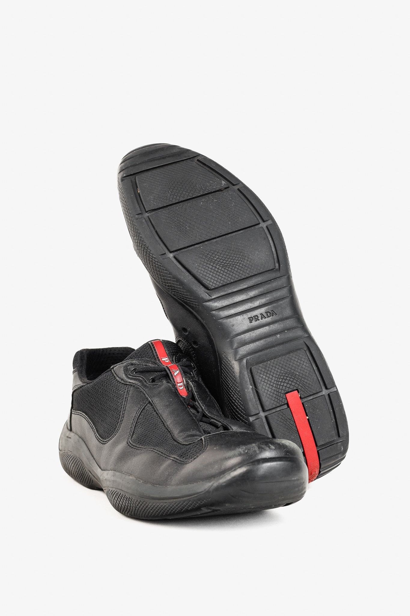 Prada Prada Red Label Black Leather & Mesh Y2K Trainers Size US 9 / EU 42 - 4 Thumbnail