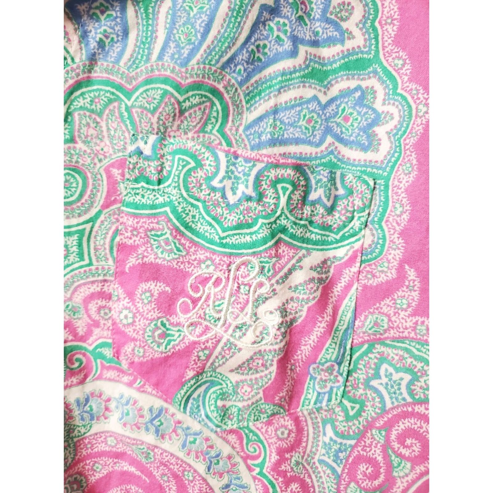 Ralph Lauren Lauren Ralph Lauren Paisley Short Sleeve Top Button-Up Cotton Pink M Womens Regular Shirt Size M / US 6-8 / IT 42-44 - 2 Thumbnail