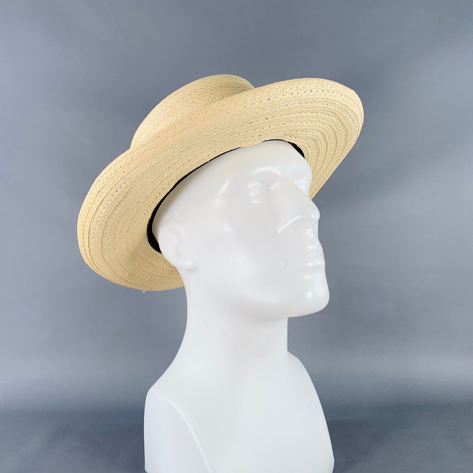 Vintage VINTAGE Size L Beige Navy Red Ribbon Trim Woven Straw Hat Size ONE SIZE - 1 Thumbnail