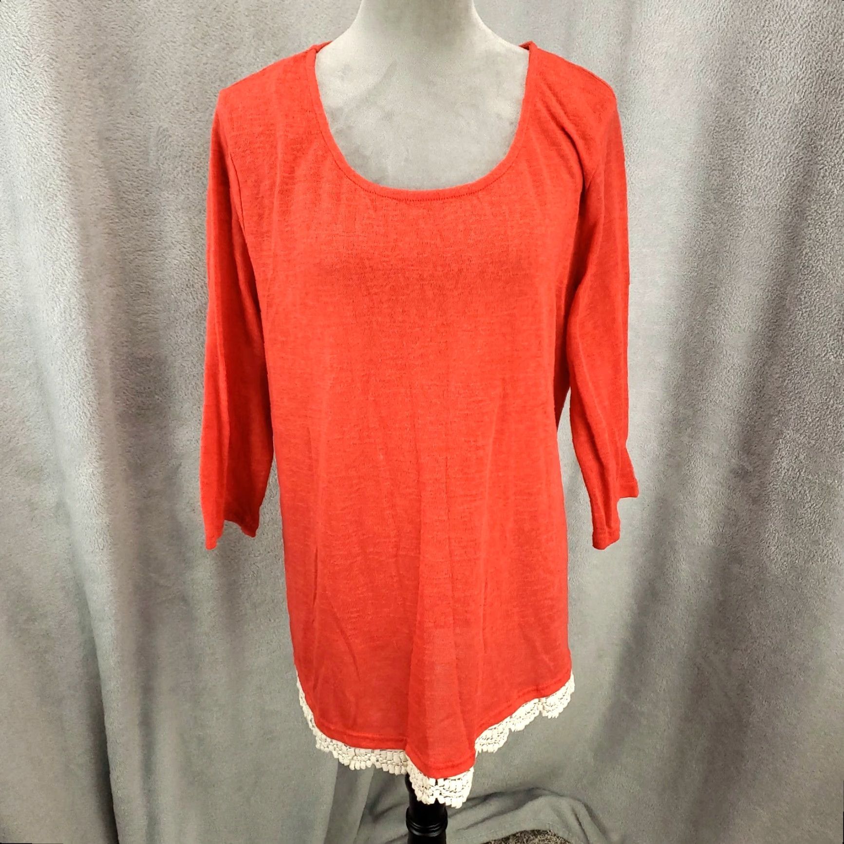 Vintage Womens Lace Up Back Top 1XL Crochet Lace Hem Accent Coral Orange Size XL / US 12-14 / IT 48-50 - 2 Thumbnail