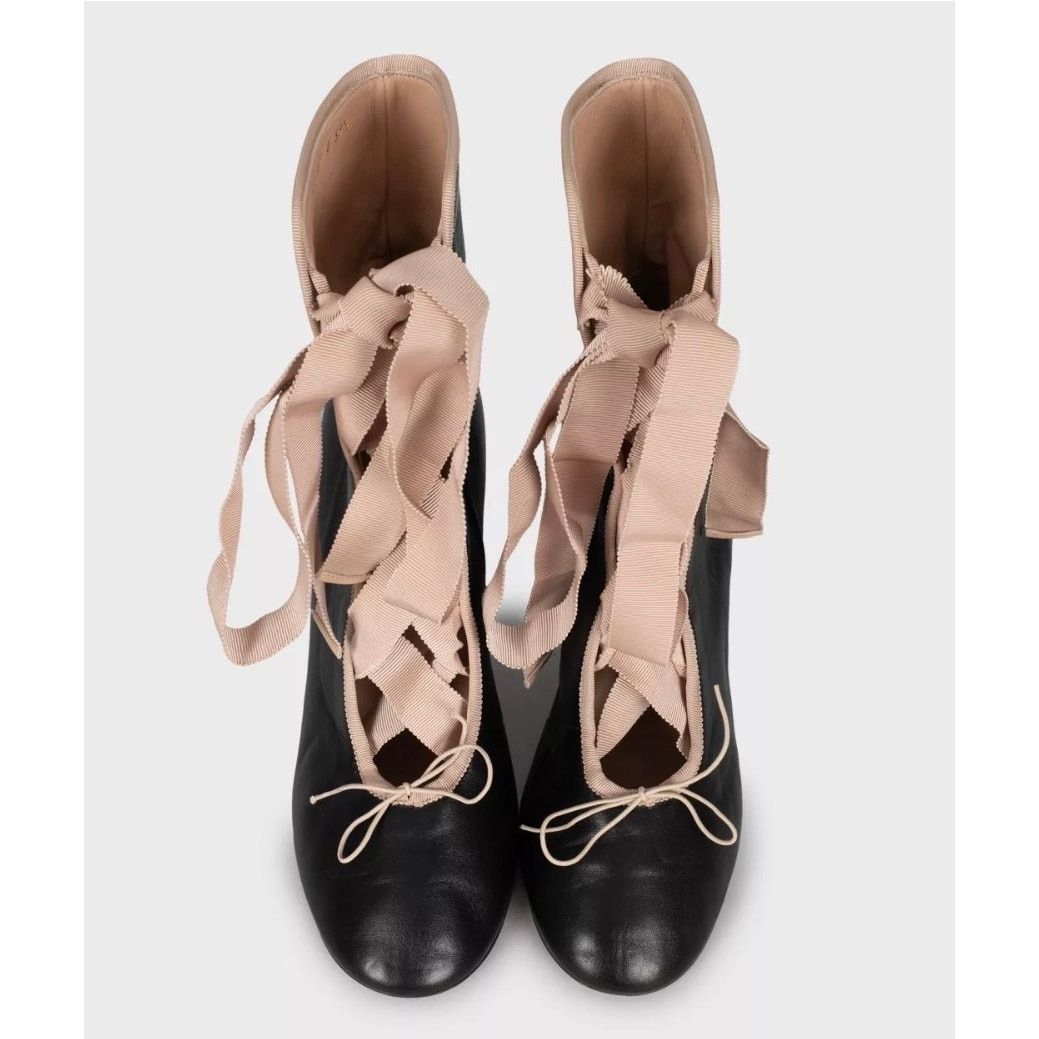 Valentino Valentino Black Leather Lace-Up Ankle Boots - Size 39.5 Size US 9.5 / IT 39.5 - 2 Thumbnail