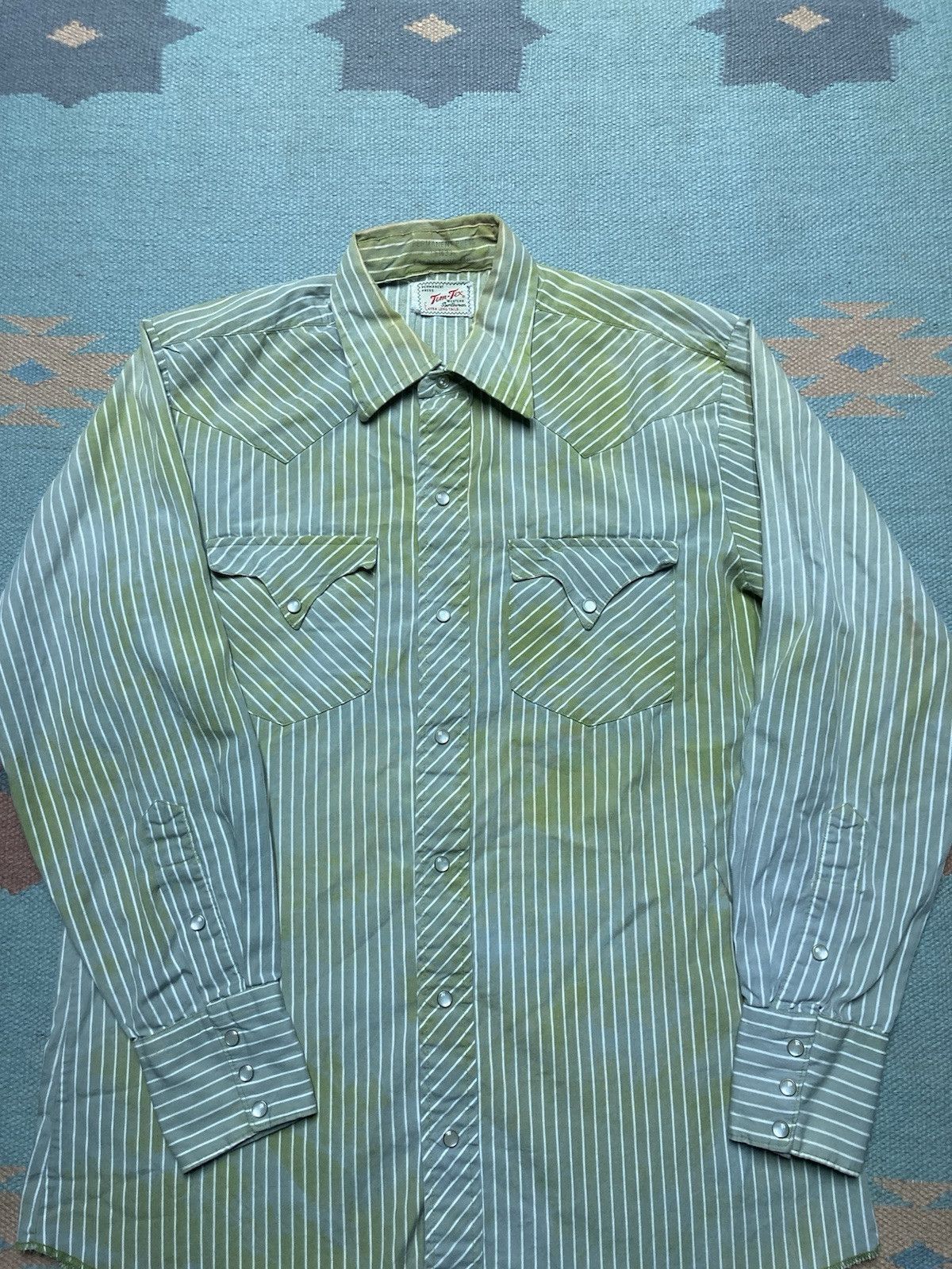 Vintage Vtg 60s western shirt Tem Tex Pearl snap faded green medium Size US M / EU 48-50 / 2 - 3 Thumbnail