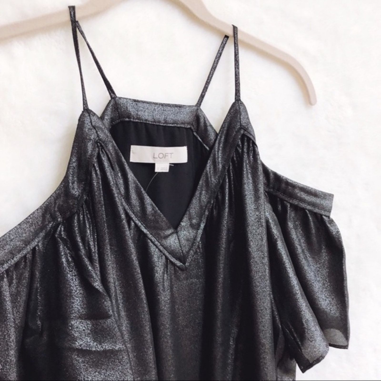 Loft LOFT Grey Metallic Cold Shoulder Swing Dress Size S / US 4 / IT 40 - 5 Thumbnail