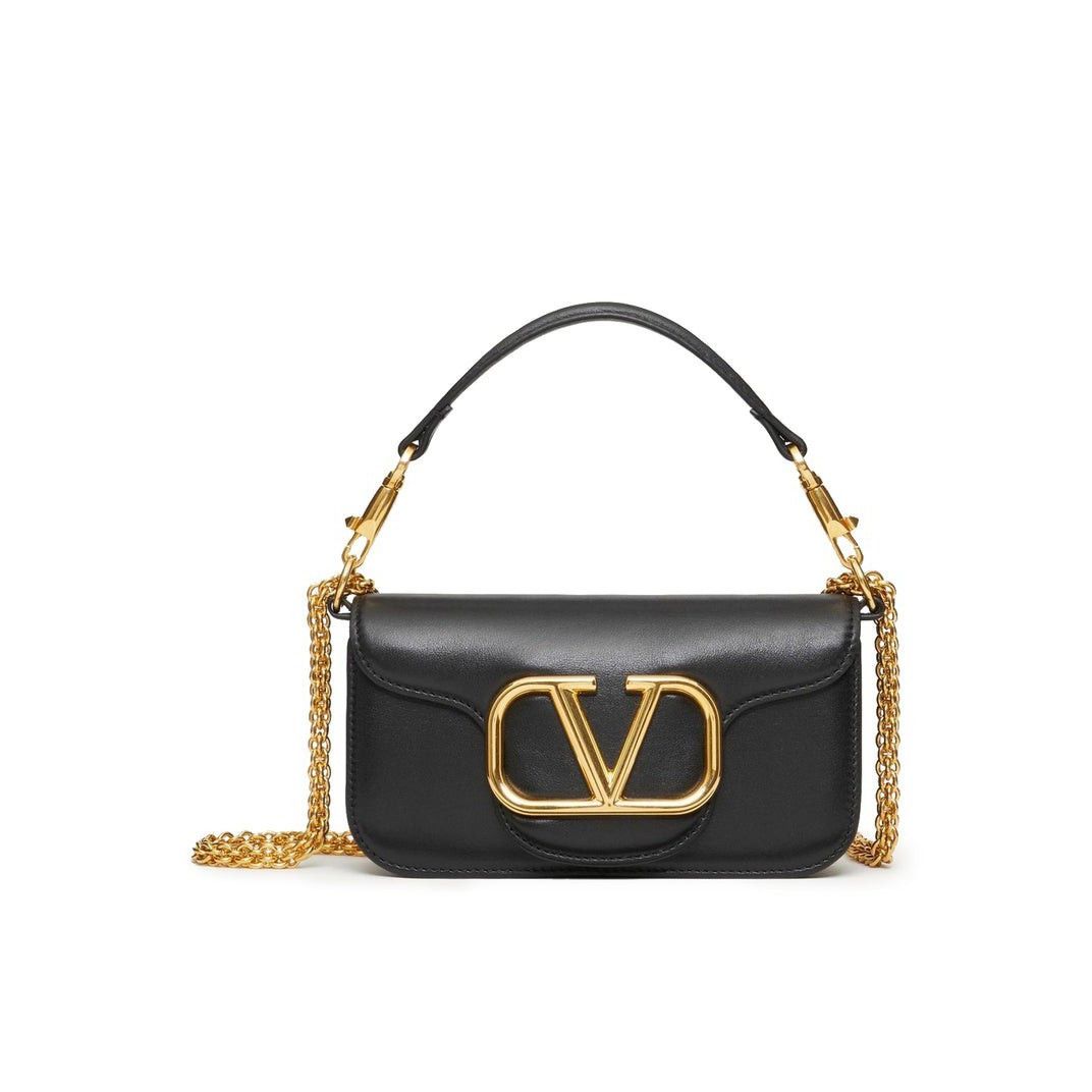 Valentino VALENTINO GARAVANI Loco Small Black Gold Leather Shoulder Ba Size ONE SIZE - 1 Thumbnail
