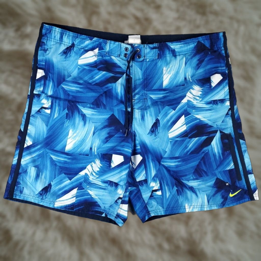 Nike Nike Shorts Mens XL Blue Abstract Swoosh Lace Tie Beach Board Swim Trunks Geometric Pattern Polyester Blended Fabric Lined Polyester Brand Nike Size US 36 / EU 52 - 1 Thumbnail