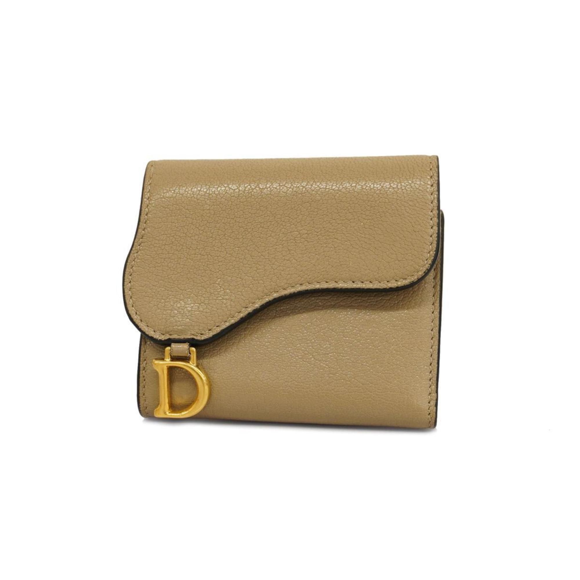 image of Christian Dior Tri-Fold Wallet Leather Brown Women's