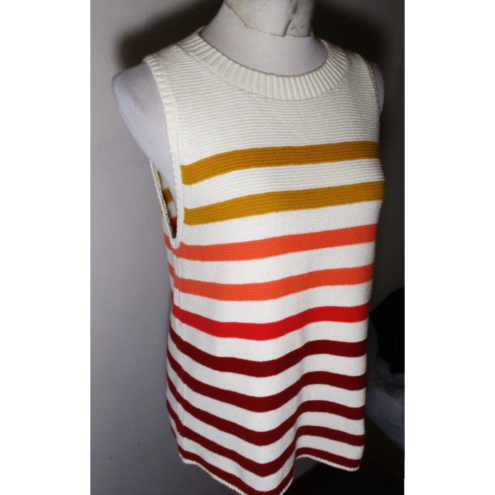 Lucky Brand LUCKY BRAND Beige Rust Heavy Knit Sleeveless Top L Shirt Women Sleeveless Printed Striped Casual Knits 2000s? Size L / US 10 / IT 46 - 3 Thumbnail