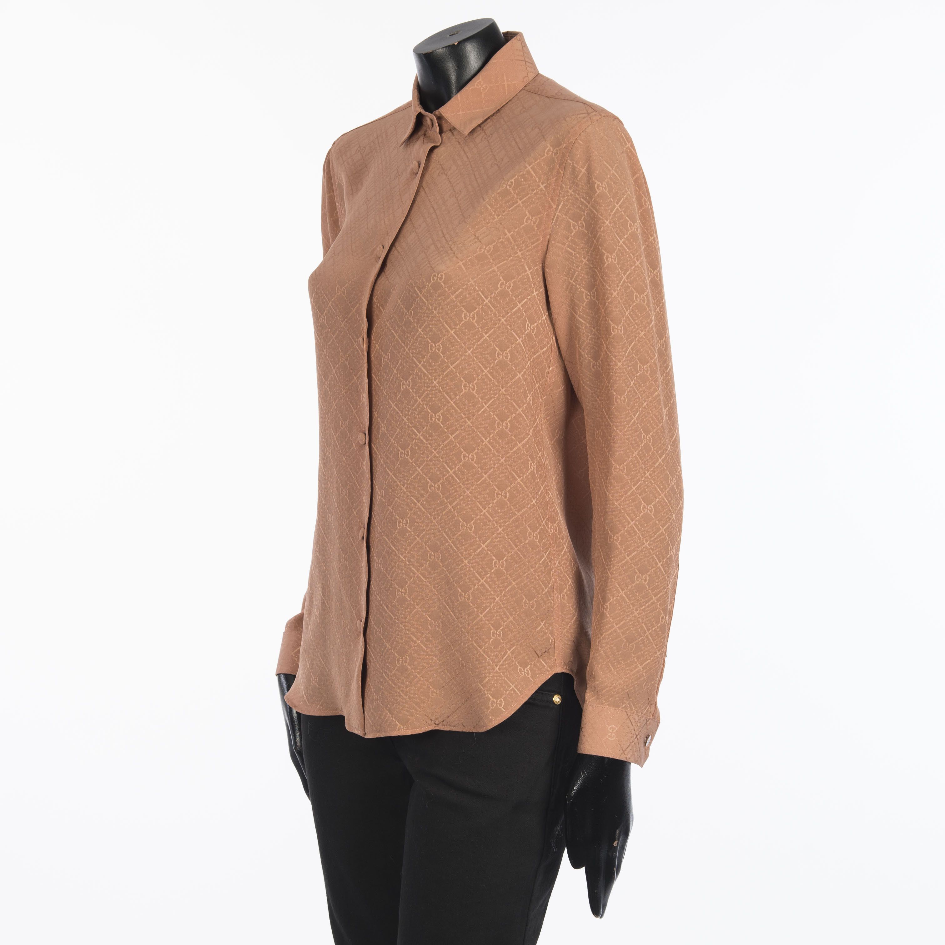 Gucci Pink Women's Check GG Silk Crêpe Shirt Size M / US 6-8 / IT 42-44 - 2 Thumbnail