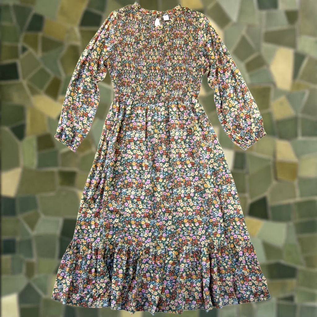 old navy green floral dress Retro Stage V-Neck Collar Floral Vintage Dress Green