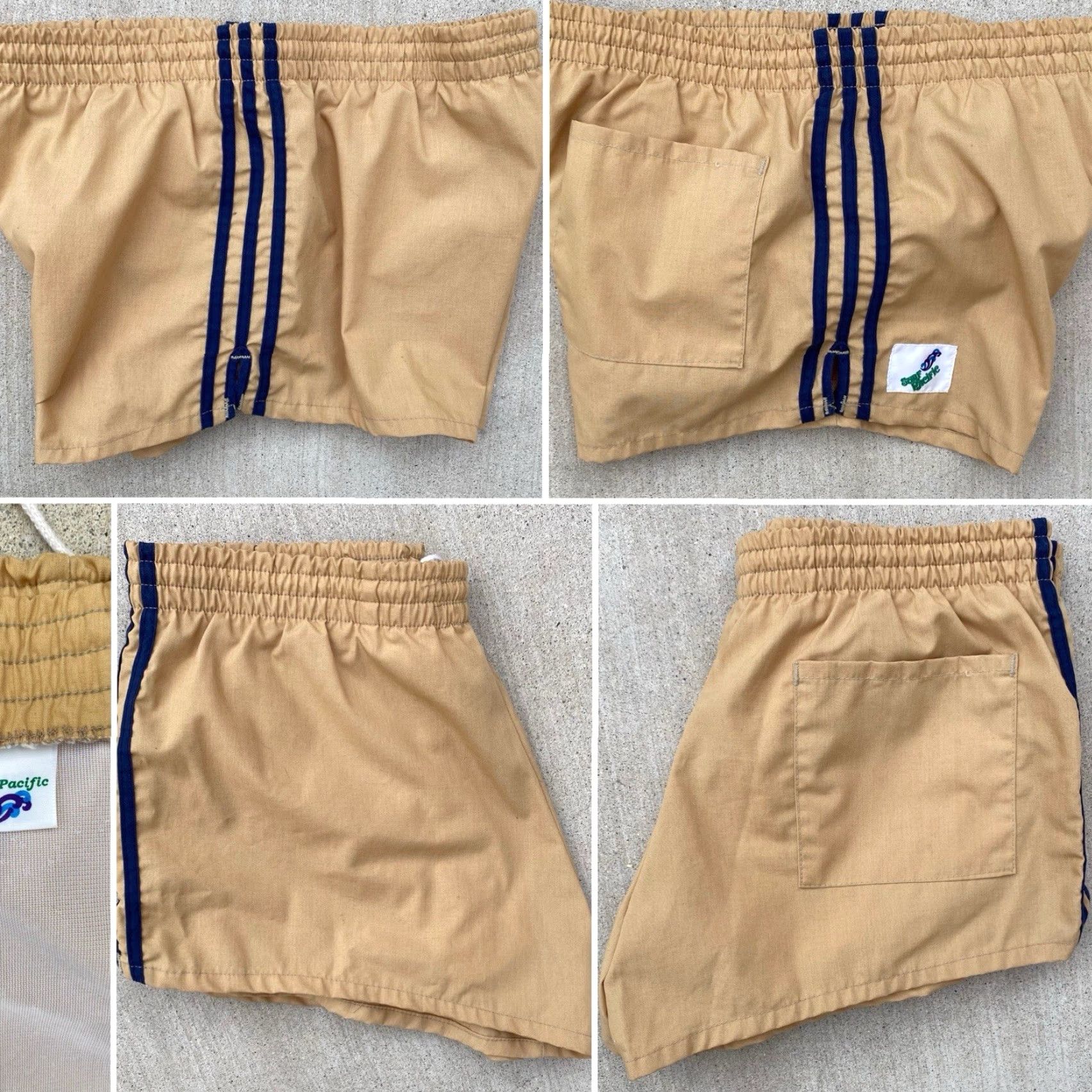 Swims VINTAGE Surf Pacific Mens Swim Short Striped Beige M Swimsuit Bottom Beach 90s Mens Boys Size US 31 - 2 Thumbnail