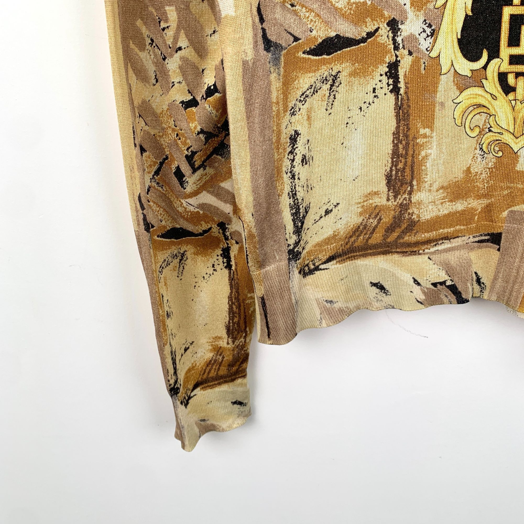 Versace Versace Yellow Classic Baroque Print Silk Round Neck Long-Sl Size XS / US 0-2 / IT 36-38 - 5 Thumbnail